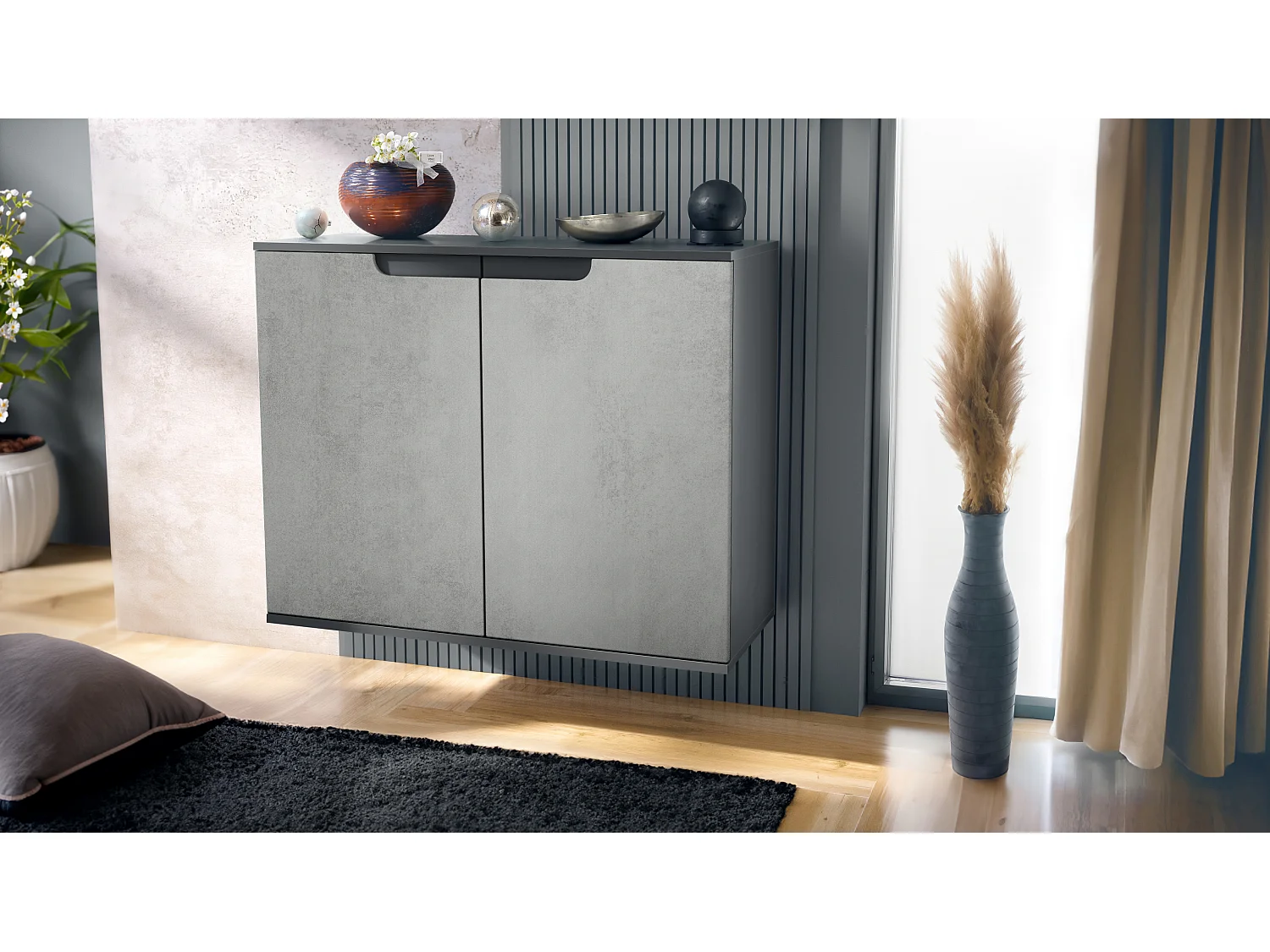 Aparador Sylt V3, Armario de Cocina Moderno con 2 Puertas Grandes antracita mate / hormigón oxidado (92,5 x 73.5 x 35)