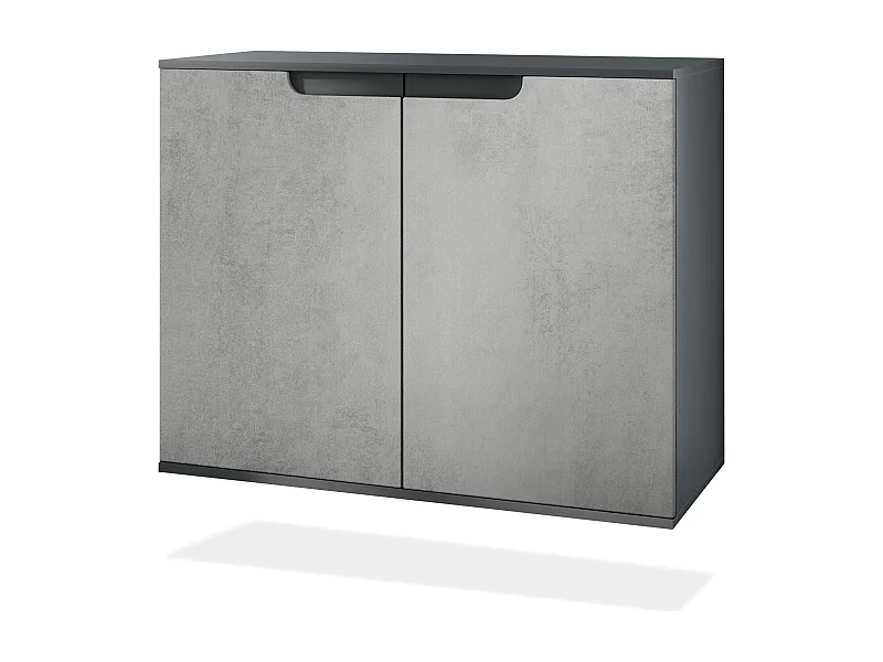Commode Sylt V3, Buffet de Cuisine Moderne avec 2 Grandes Portes anthracite mat / aspect béton oxyde (92,5 x 73.5 x 35)