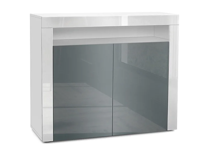 Buffet Valencia, Commode avec 2 portes et 1 compartiment ouvert, Blanc mat/gris haute brillance/blanc haute brillance (108 x 92 x 40 cm)