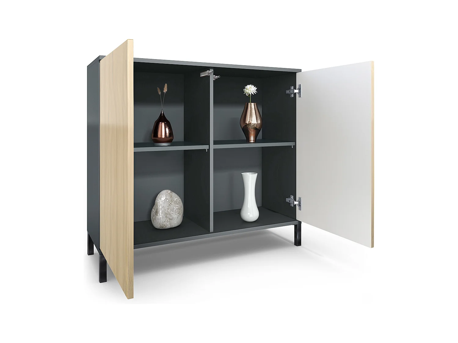Commode Skadu V3, Buffet de Cuisine Moderne avec 2 Grandes Portes anthracite mat / blanc haute brillance (92,5 x 83.5 x 35)