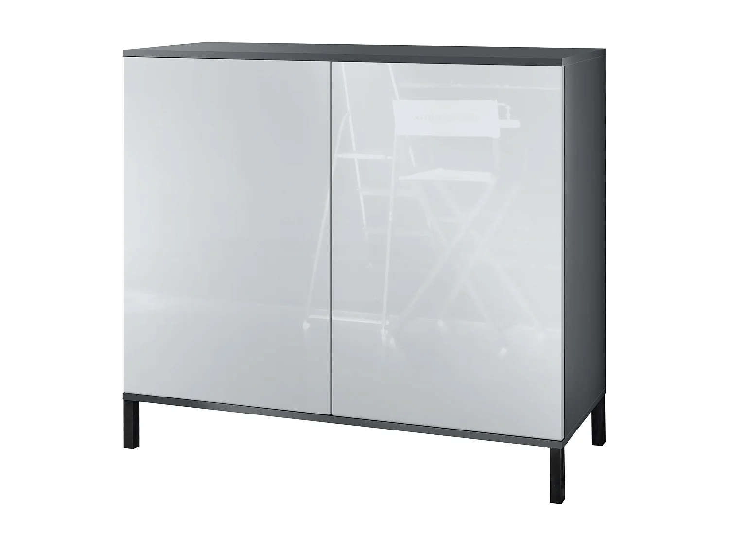 Commode Skadu V3, Buffet de Cuisine Moderne avec 2 Grandes Portes anthracite mat / blanc haute brillance (92,5 x 83.5 x 35)