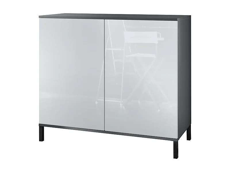 Commode Skadu V3, Buffet de Cuisine Moderne avec 2 Grandes Portes anthracite mat / blanc haute brillance (92,5 x 83.5 x 35)