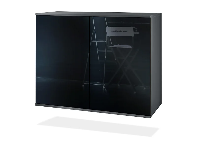 Commode Skadu V3, Buffet de Cuisine Moderne avec 2 Grandes Portes anthracite mat / noir haute brillance (92,5 x 73.5 x 35)