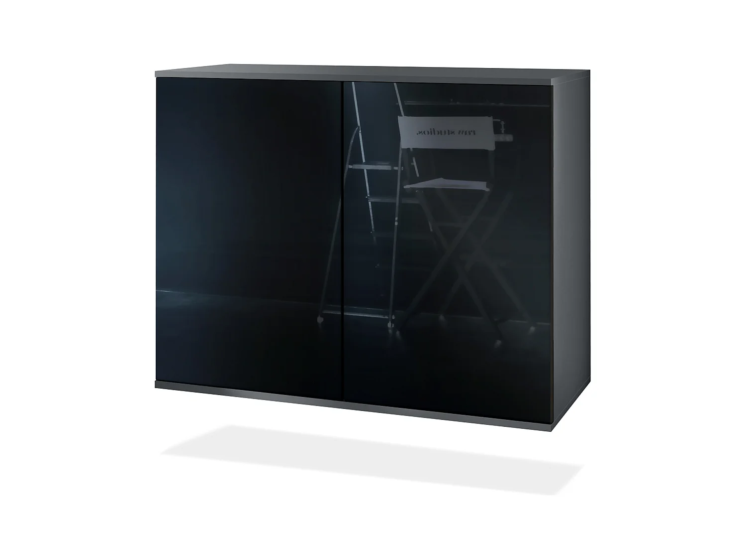 Commode Skadu V3, Buffet de Cuisine Moderne avec 2 Grandes Portes anthracite mat / noir haute brillance (92,5 x 73.5 x 35)