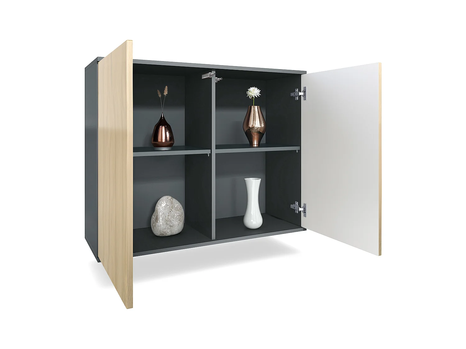 Commode Skadu V3, Buffet de Cuisine Moderne avec 2 Grandes Portes anthracite mat / noir haute brillance (92,5 x 73.5 x 35)