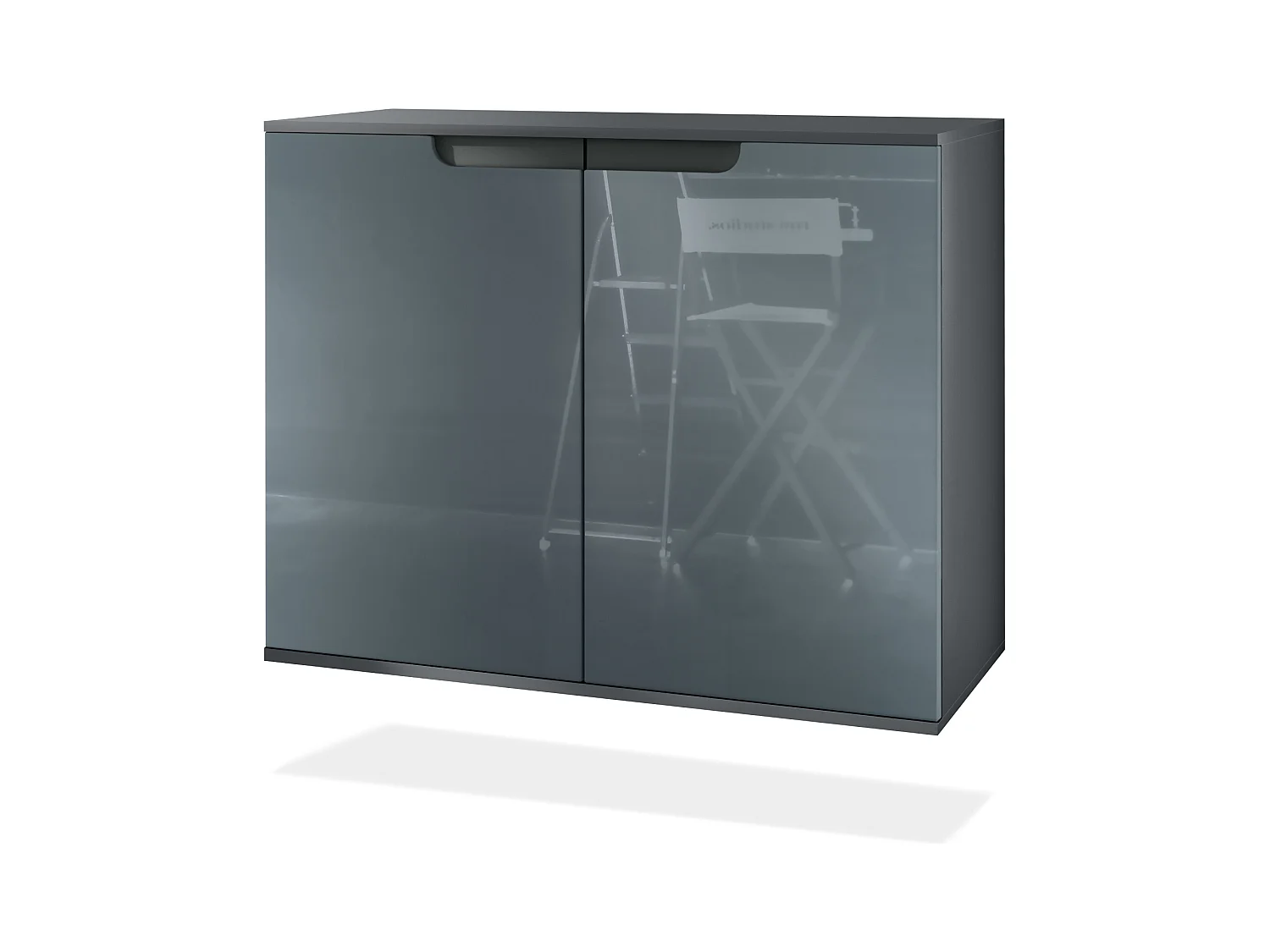 Aparador Sylt V3, Armario de Cocina Moderno con 2 Puertas Grandes antracita mate / gris de alto brillo (92,5 x 73.5 x 35)