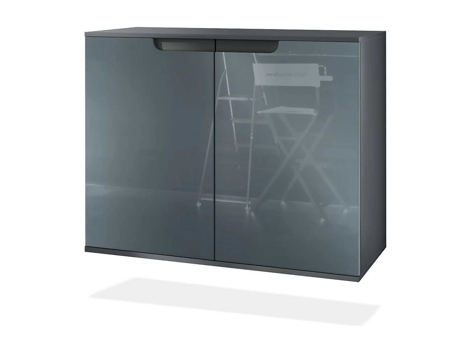 Aparador Sylt V3, Armario de Cocina Moderno con 2 Puertas Grandes antracita mate / gris de alto brillo (92,5 x 73.5 x 35)