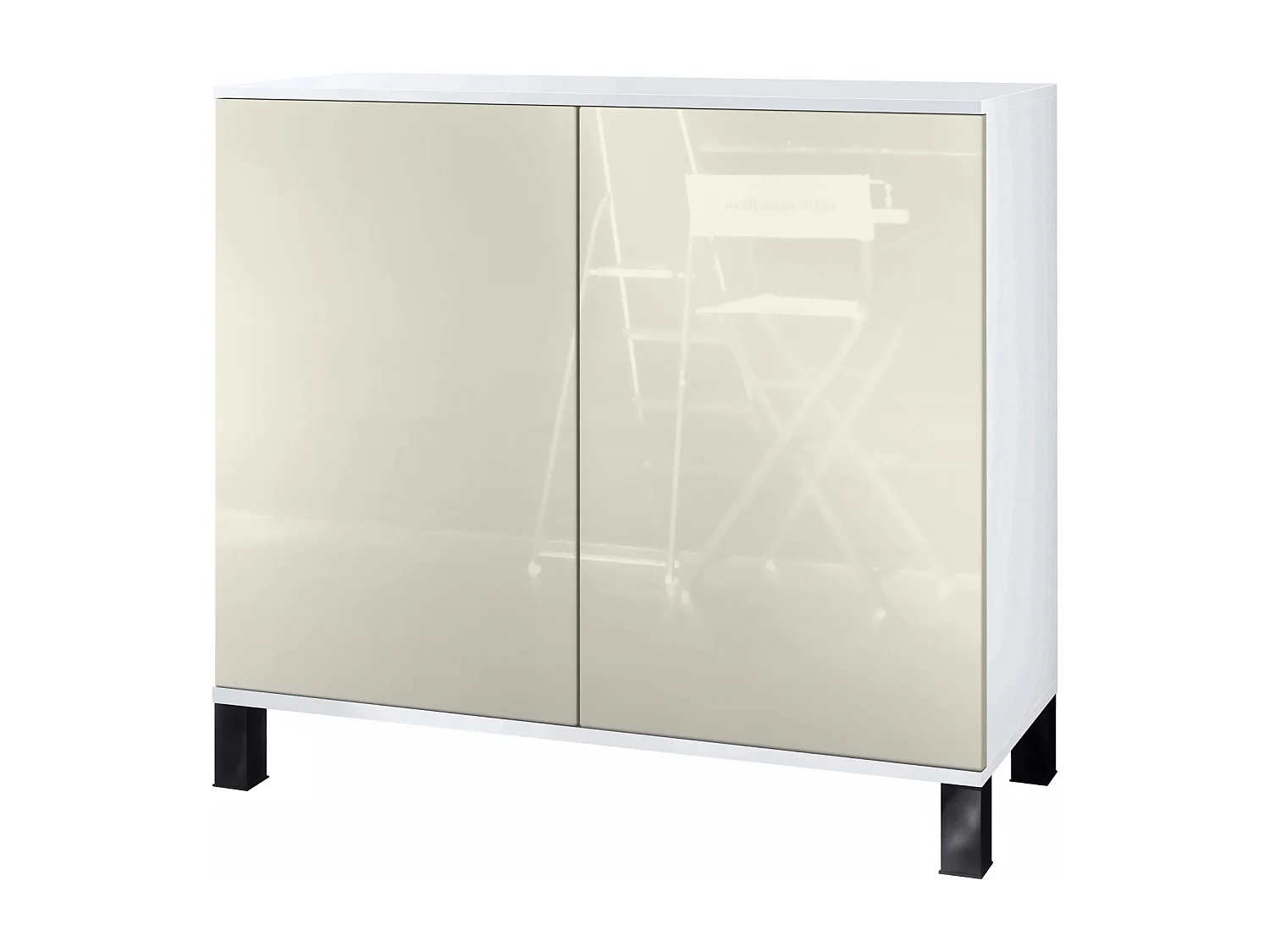 Credenza Skadu V3, Mobile da Cucina Moderno con 2 Grandi Ante bianco opaco / beige lucido (92,5 x 84.5 x 35)