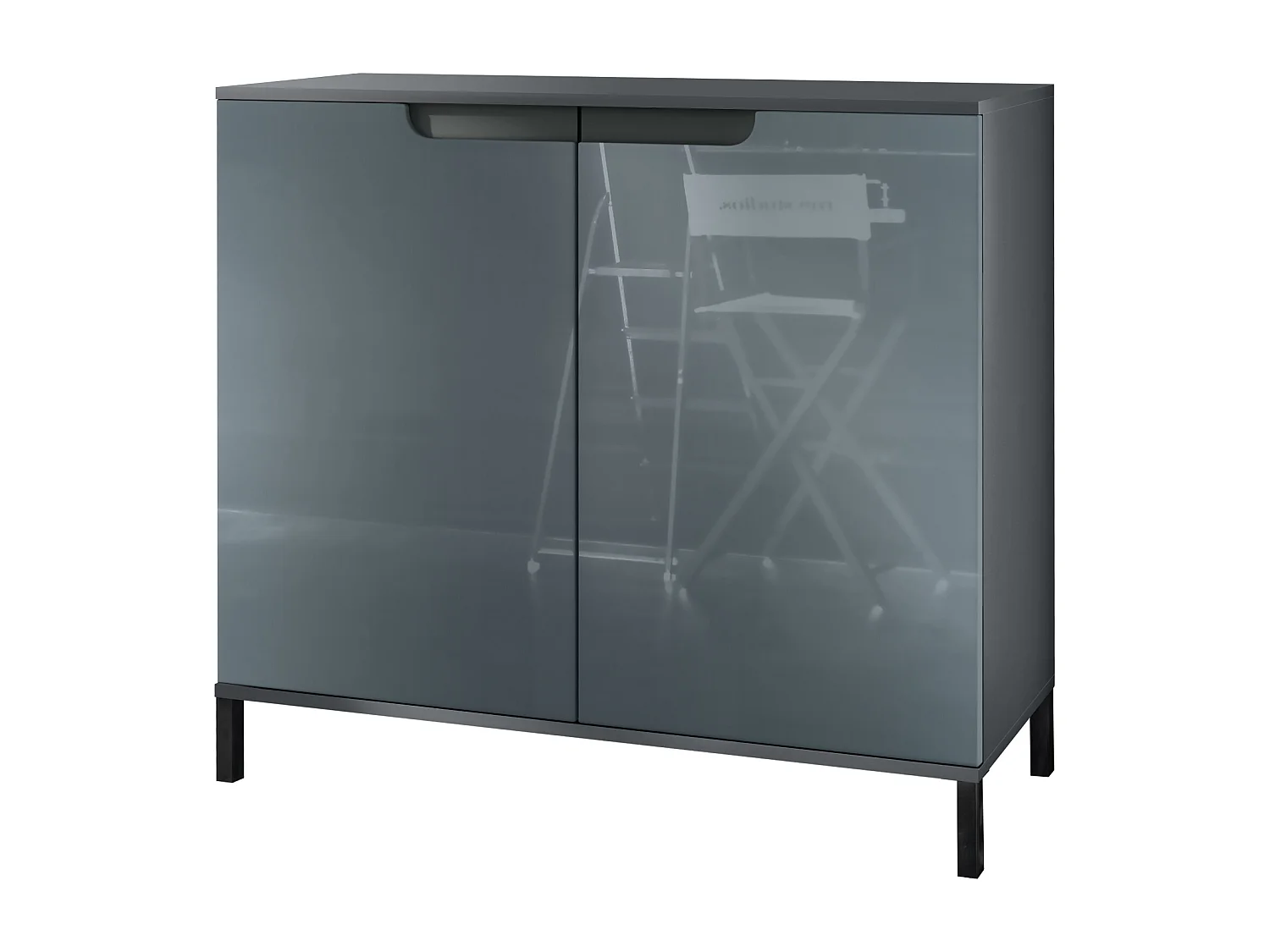Commode Sylt V3, Buffet de Cuisine Moderne avec 2 Grandes Portes anthracite mat / gris haute brillance (92,5 x 83.5 x 35)