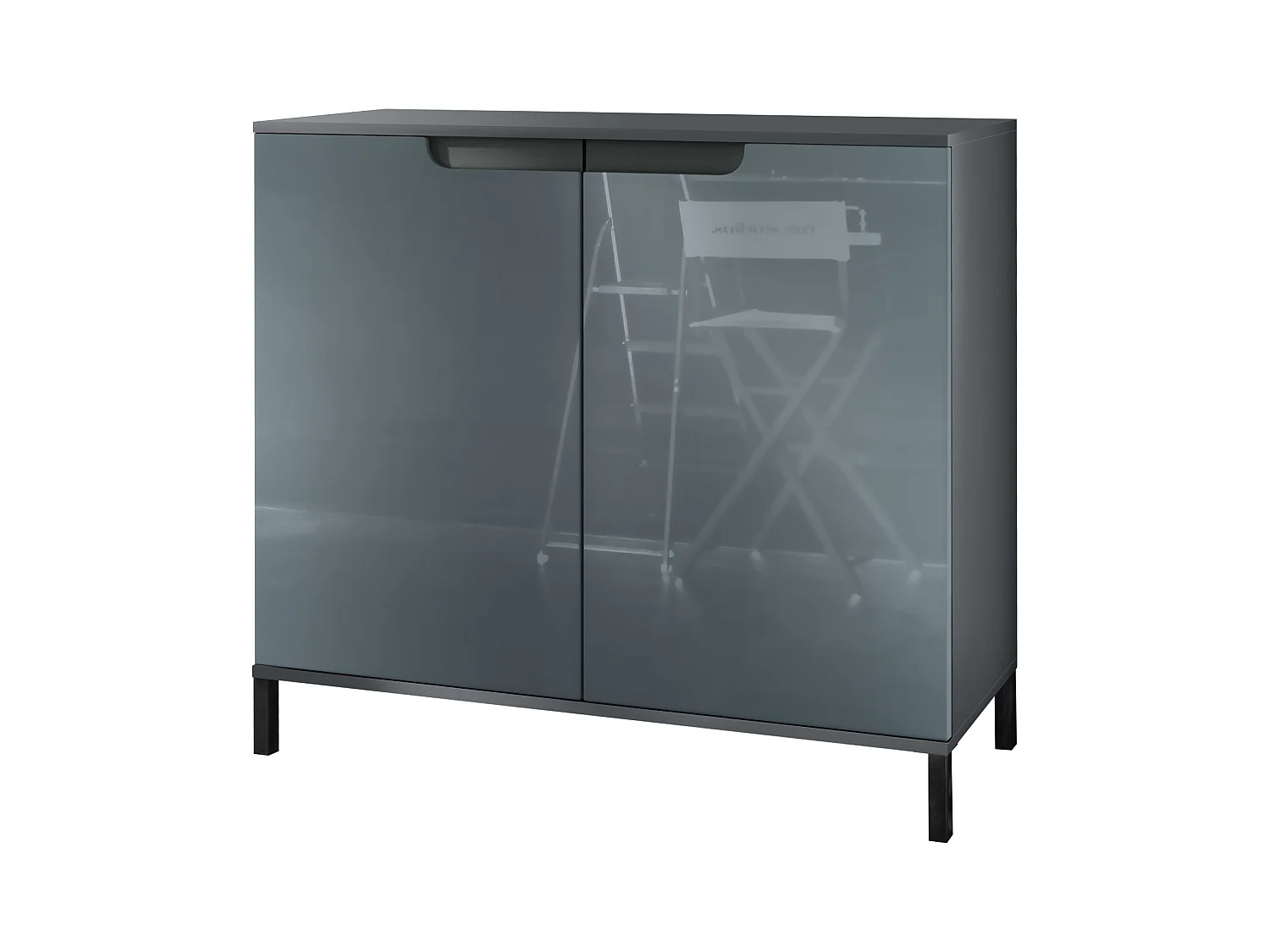 Commode Sylt V3, Buffet de Cuisine Moderne avec 2 Grandes Portes anthracite mat / gris haute brillance (92,5 x 83.5 x 35)