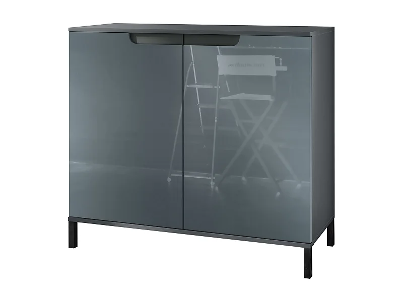 Commode Sylt V3, Buffet de Cuisine Moderne avec 2 Grandes Portes anthracite mat / gris haute brillance (92,5 x 83.5 x 35)