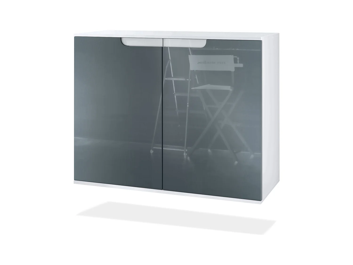 Commode Sylt V3, Buffet de Cuisine Moderne avec 2 Grandes Portes blanc mat / gris haute brillance (92,5 x 73.5 x 35)