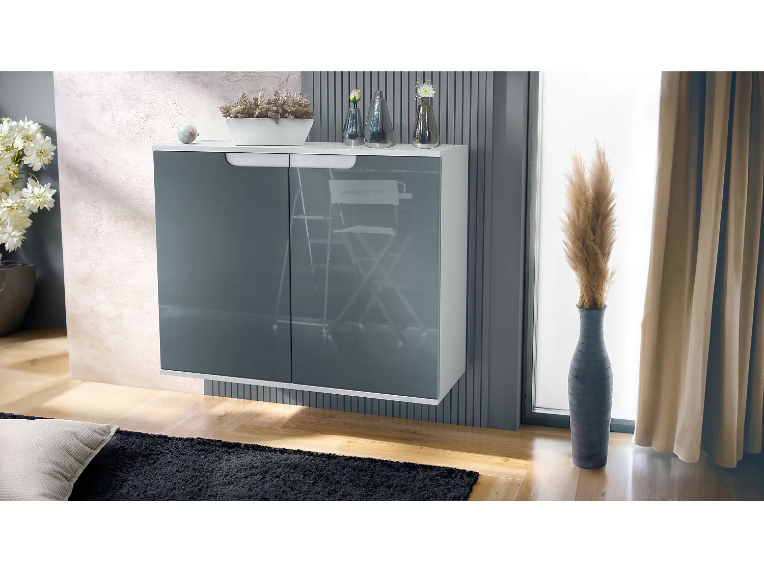 KOMMODE Sylt Grau Hochglanz