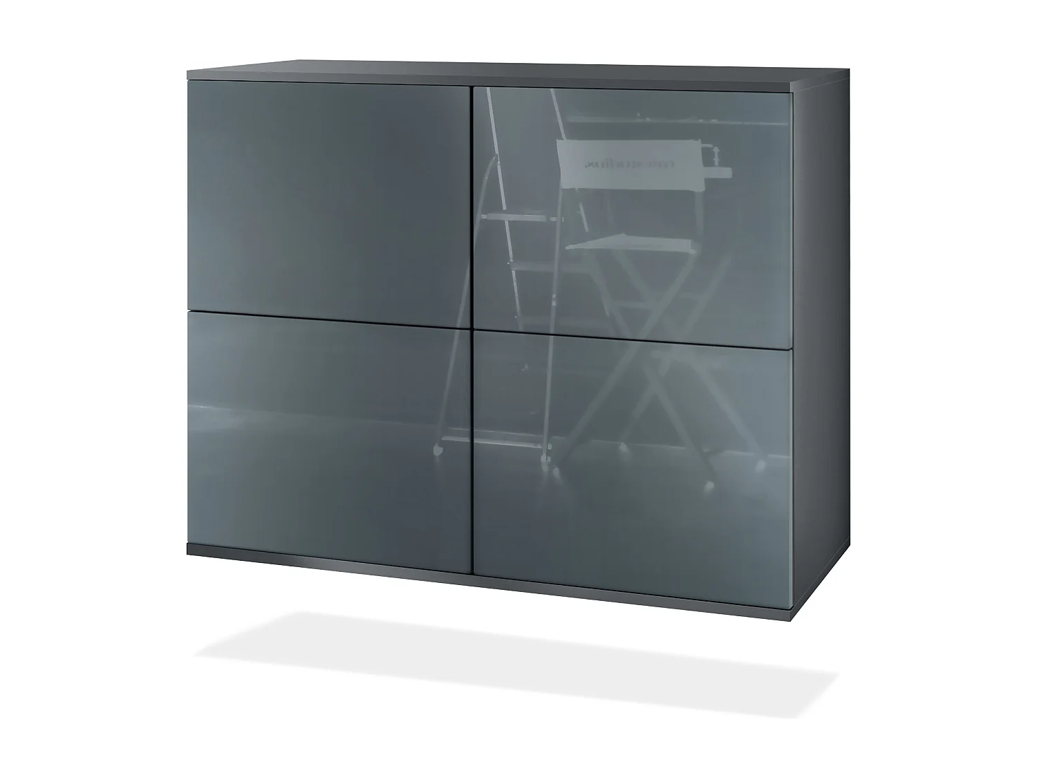 Buffet Rova V3 – Meuble de cuisine moderne avec 4 portes Push-to-Open anthracite mat / gris haute brillance (92,5 x 73.5 x 35)