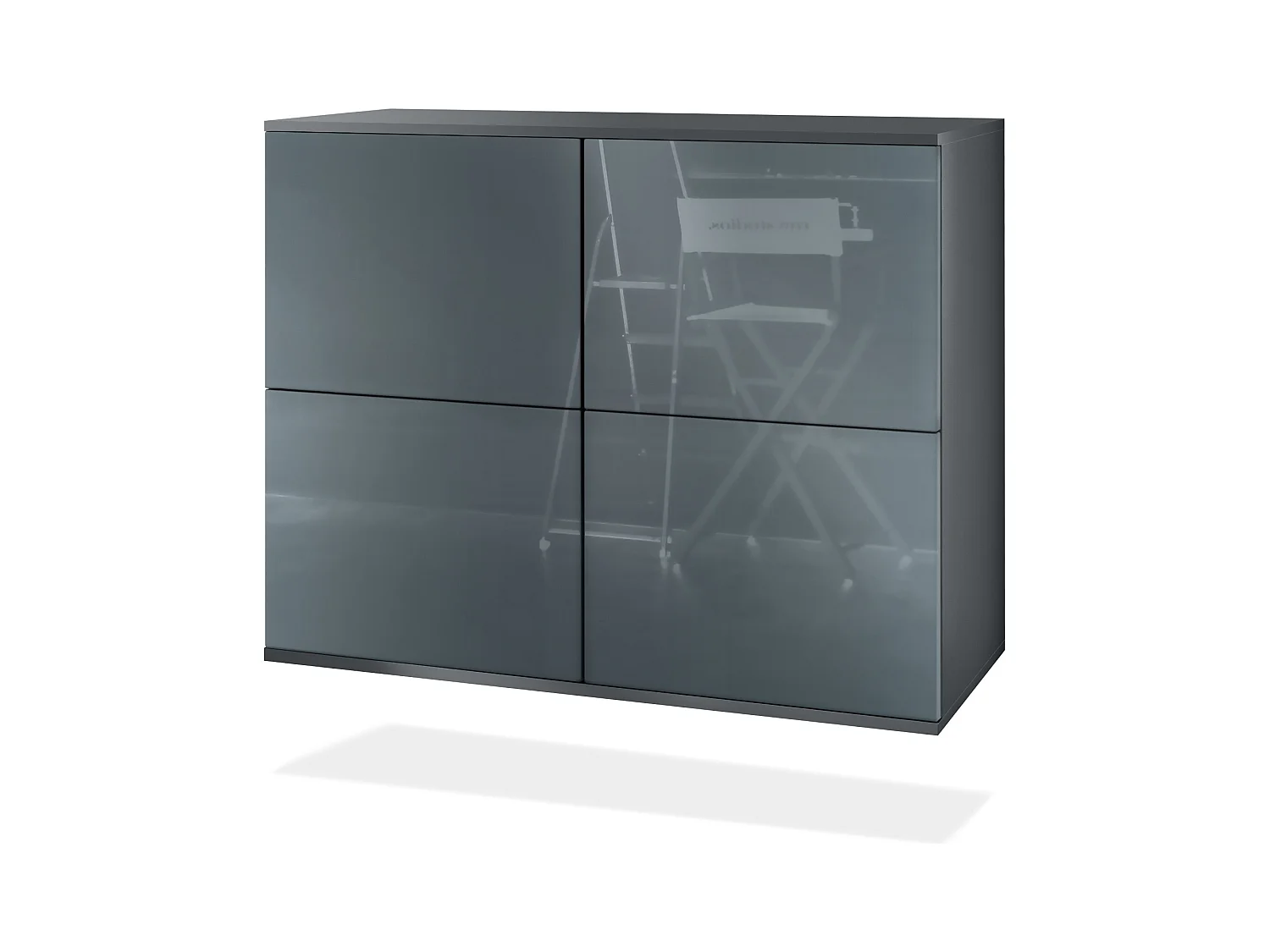 Buffet Rova V3 – Meuble de cuisine moderne avec 4 portes Push-to-Open anthracite mat / gris haute brillance (92,5 x 73.5 x 35)