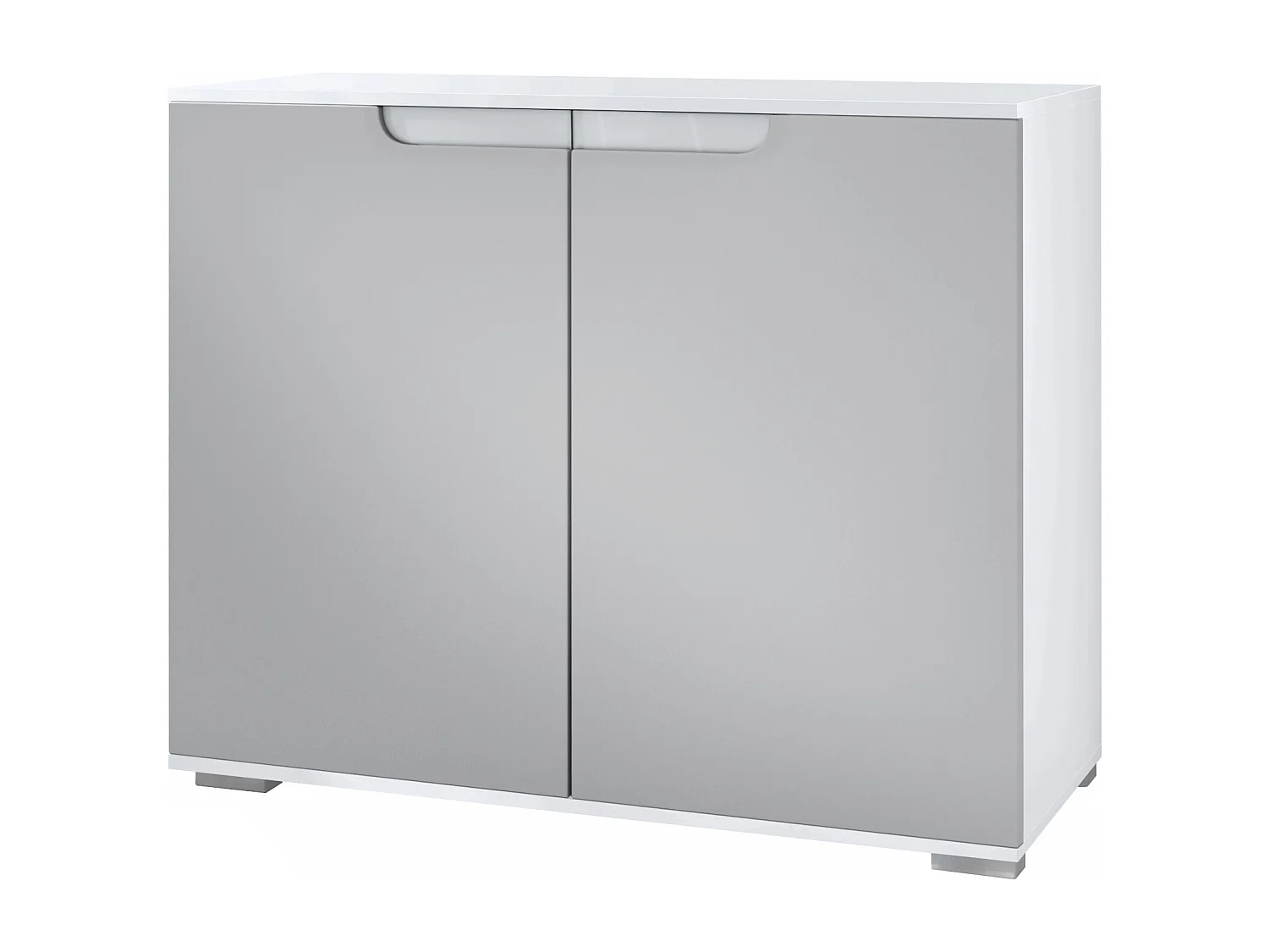 Commode Sylt V3, Buffet de Cuisine Moderne avec 2 Grandes Portes blanc mat / gris clair satiné mat (92,5 x 75.5 x 35)