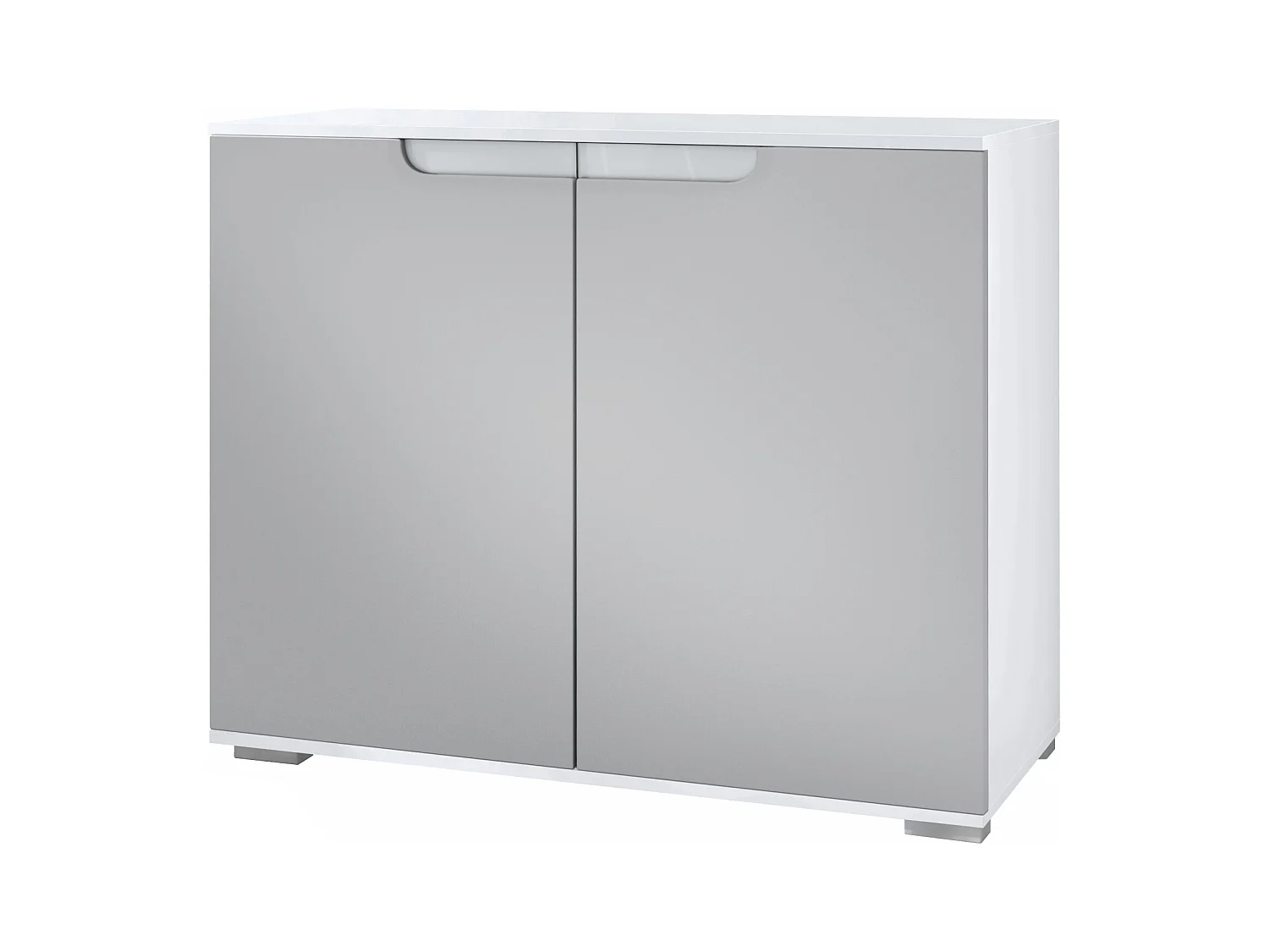 Aparador Sylt V3, Armario de Cocina Moderno con 2 Puertas Grandes blanco mate / gris claro satinado (92,5 x 75.5 x 35)