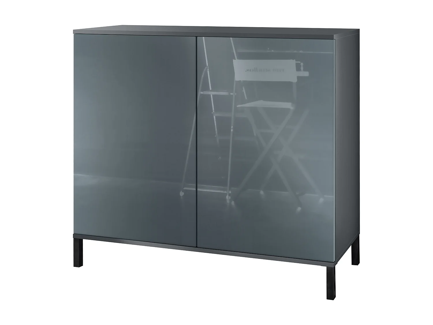 Commode Skadu V3, Buffet de Cuisine Moderne avec 2 Grandes Portes anthracite mat / gris haute brillance (92,5 x 83.5 x 35)