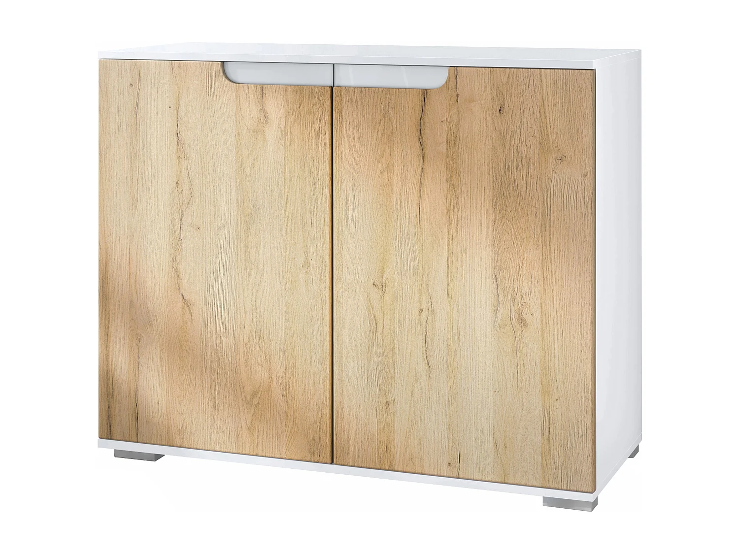 Commode Sylt V3, Buffet de Cuisine Moderne avec 2 Grandes Portes blanc mat / chêne nature (92,5 x 75.5 x 35)