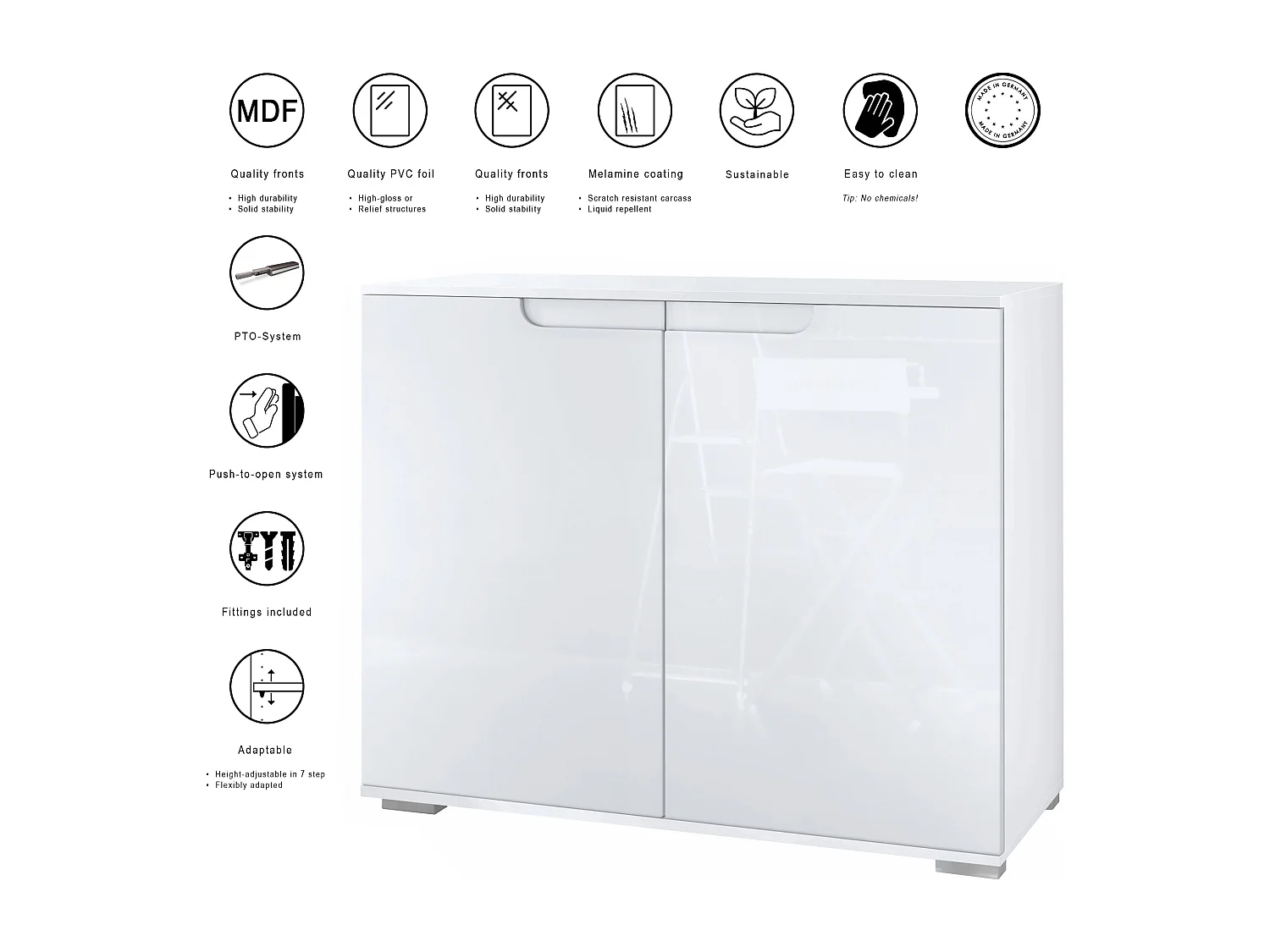 Aparador Sylt V3, Armario de Cocina Moderno con 2 Puertas Grandes blanco mate / roble natural (92,5 x 75.5 x 35)