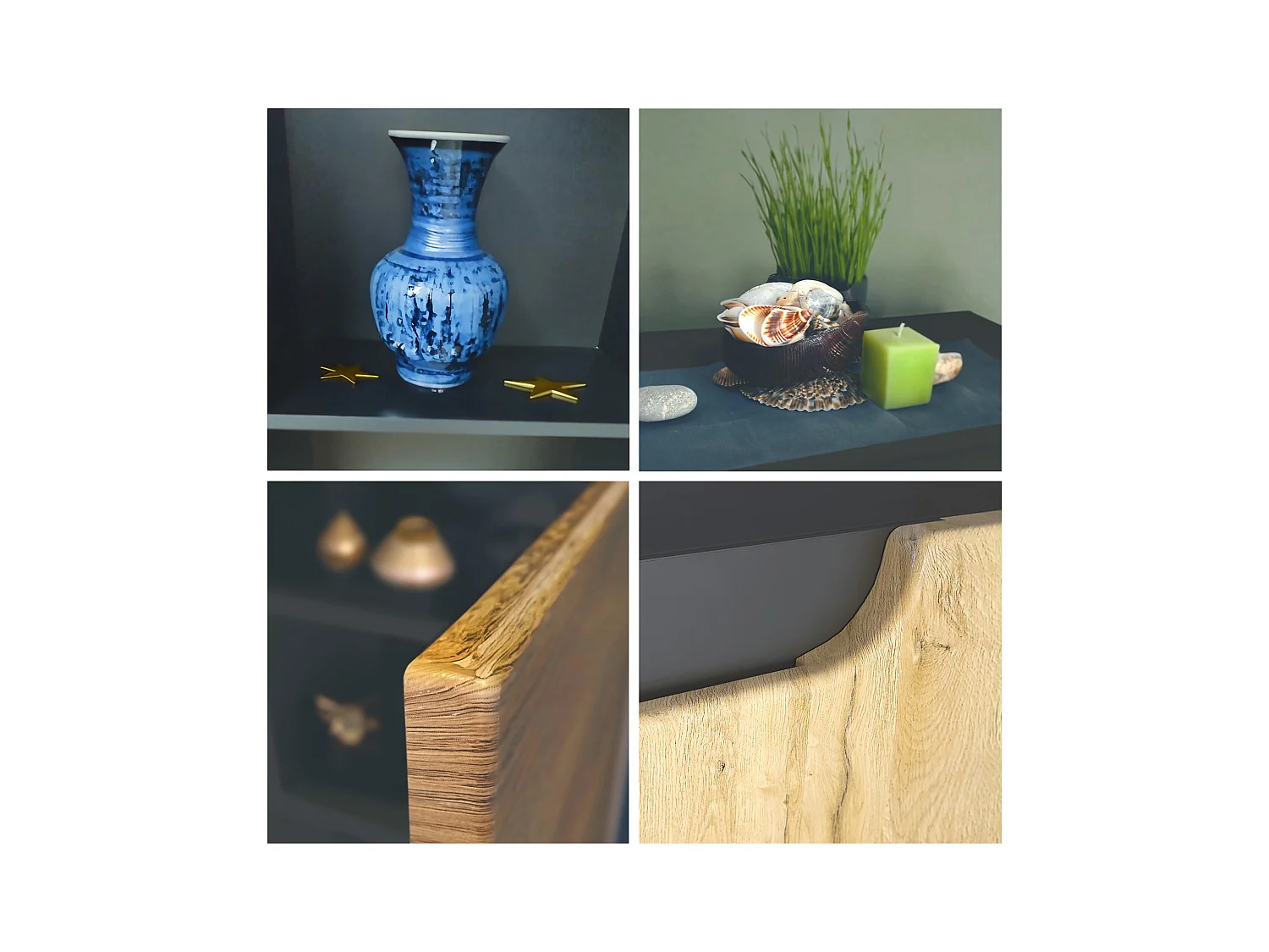 Commode Sylt V3, Buffet de Cuisine Moderne avec 2 Grandes Portes anthracite mat / chêne nature (92,5 x 75.5 x 35)