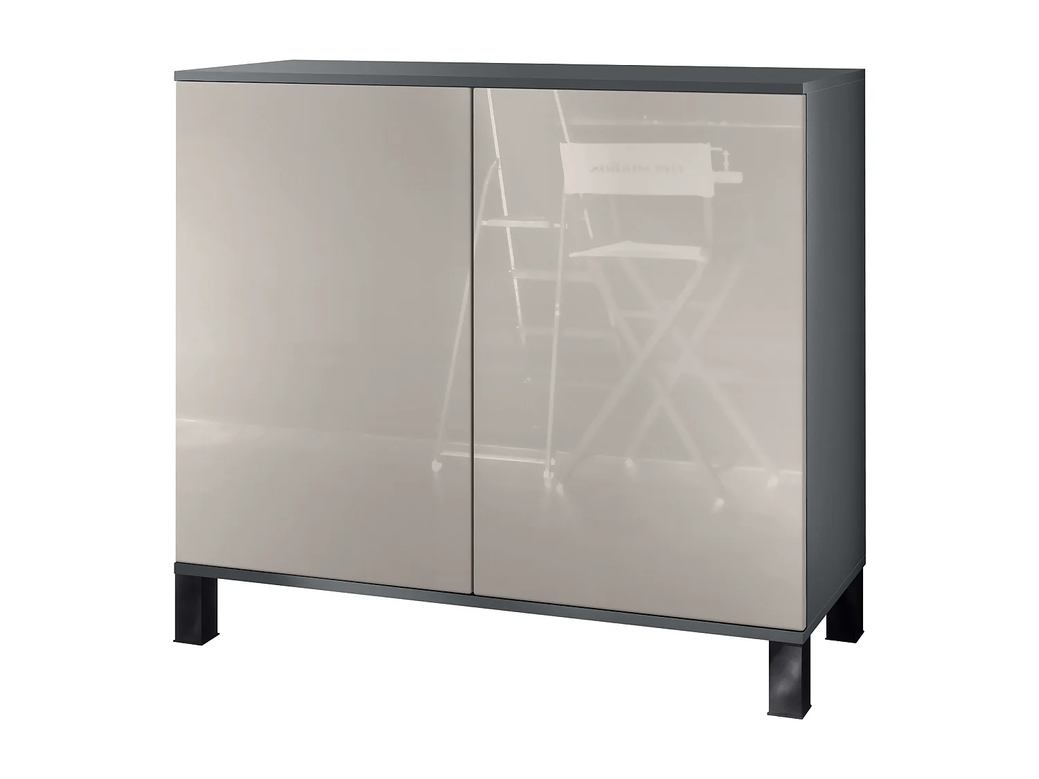 Commode Skadu V3, Buffet de Cuisine Moderne avec 2 Grandes Portes anthracite mat / gris sable haute brillance (92,5 x 84.5 x 35)