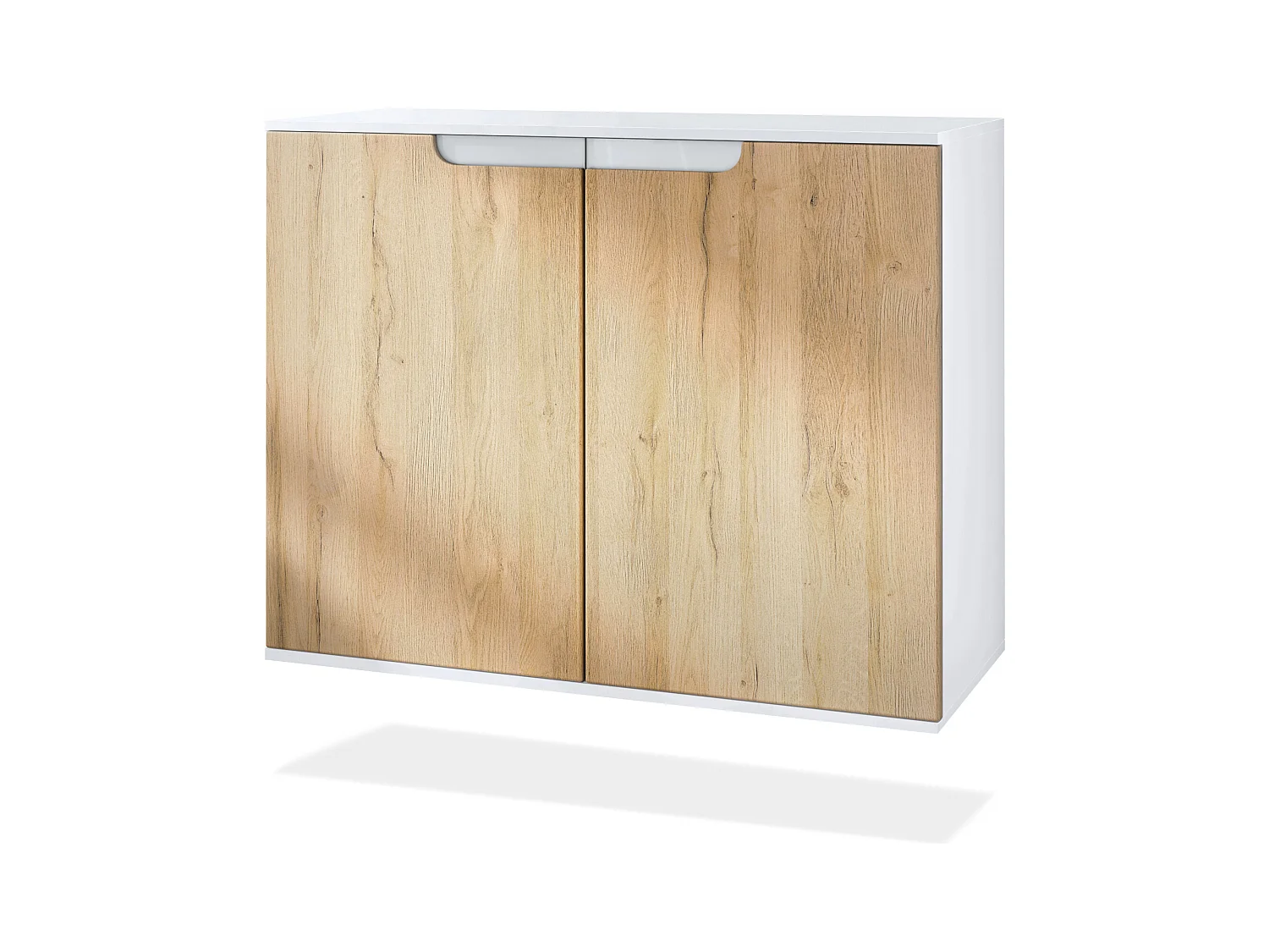 Commode Sylt V3, Buffet de Cuisine Moderne avec 2 Grandes Portes blanc mat / chêne nature (92,5 x 73.5 x 35)