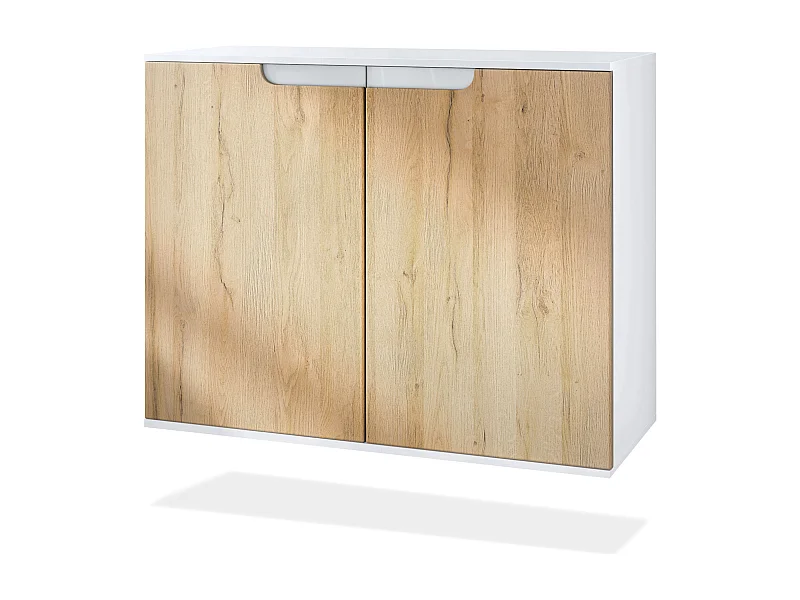 Credenza Sylt V3, Mobile da Cucina Moderno con 2 Grandi Ante bianco opaco / rovere naturale (92,5 x 73.5 x 35)