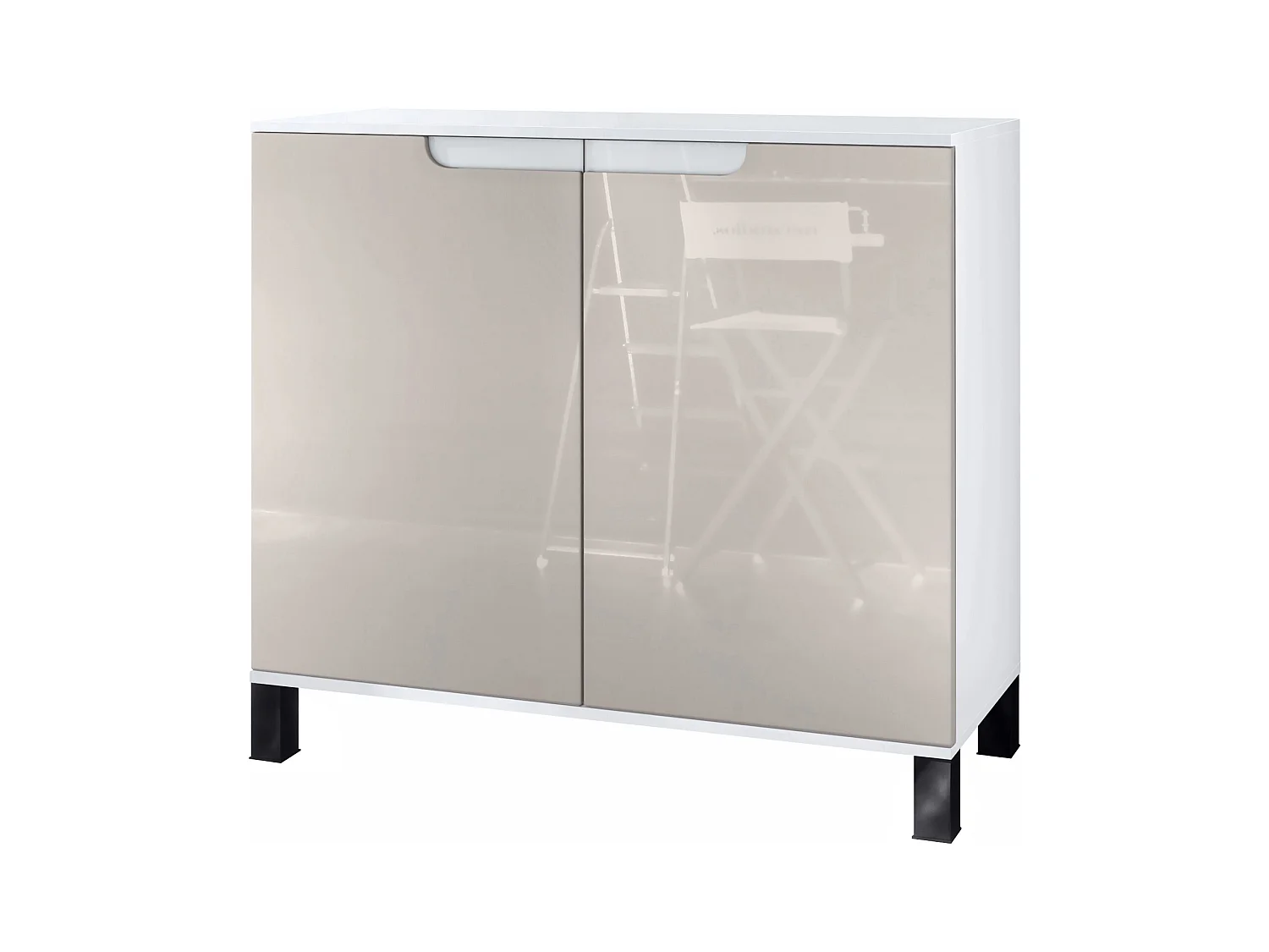 Commode Sylt V3, Buffet de Cuisine Moderne avec 2 Grandes Portes blanc mat / gris sable haute brillance (92,5 x 84.5 x 35)