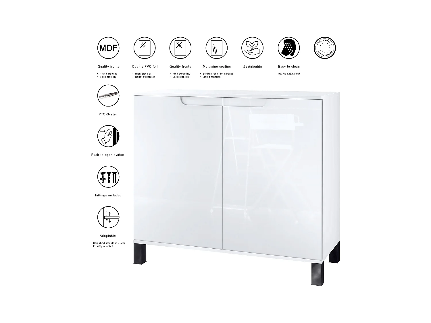 Commode Sylt V3, Buffet de Cuisine Moderne avec 2 Grandes Portes blanc mat / gris sable haute brillance (92,5 x 84.5 x 35)