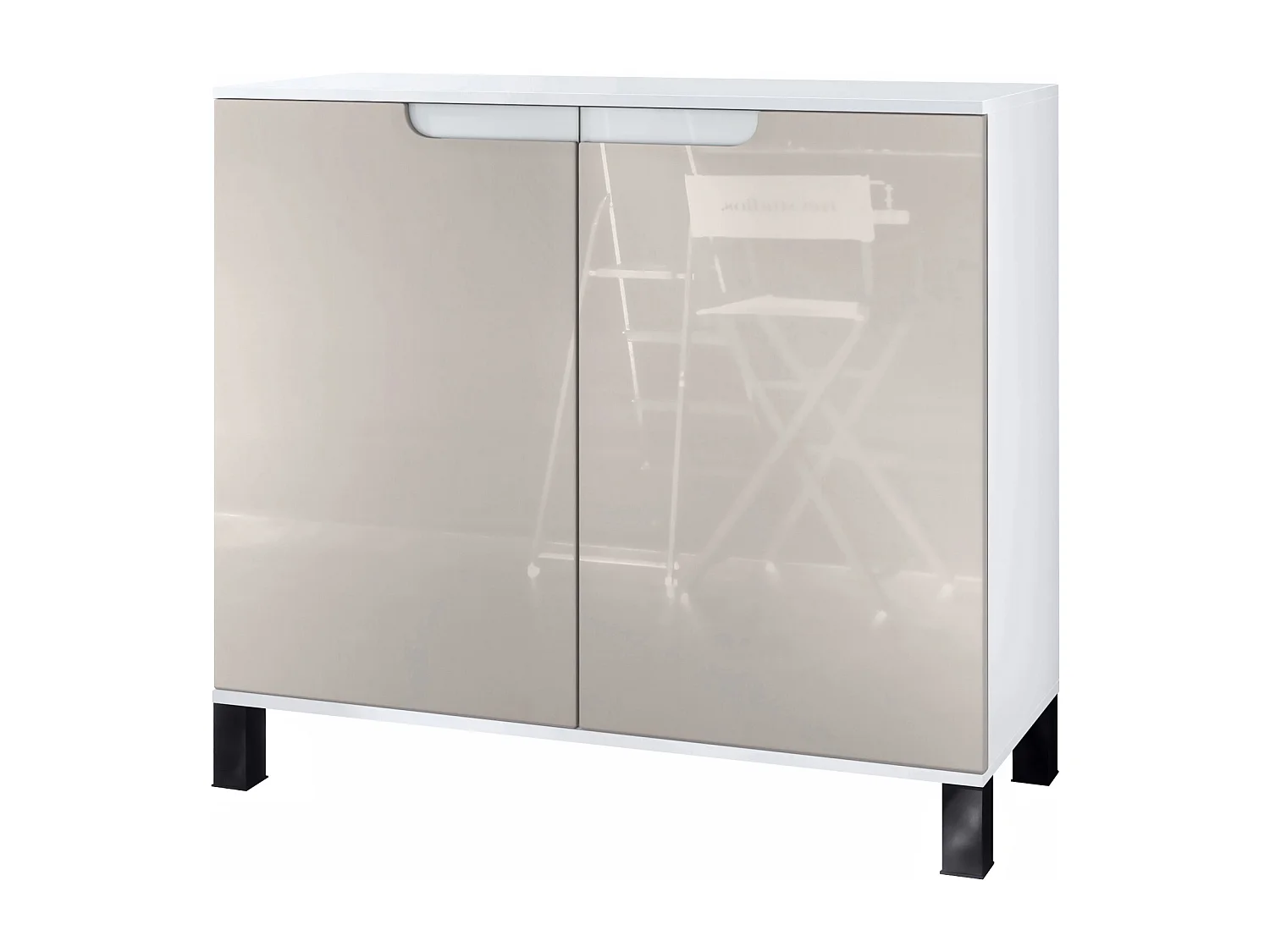 Credenza Sylt V3, Mobile da Cucina Moderno con 2 Grandi Ante bianco opaco / grigio sabbia lucido (92,5 x 84.5 x 35)