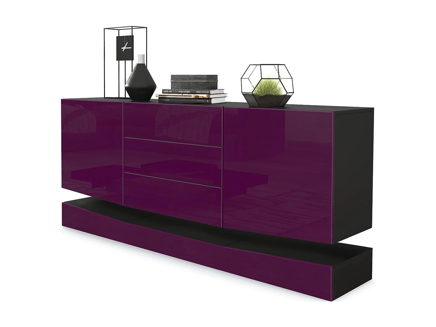 Sideboard City, noir mat/mûre haute brillance - Commode moderne pour votre salon (178 x 72 x 38 cm)