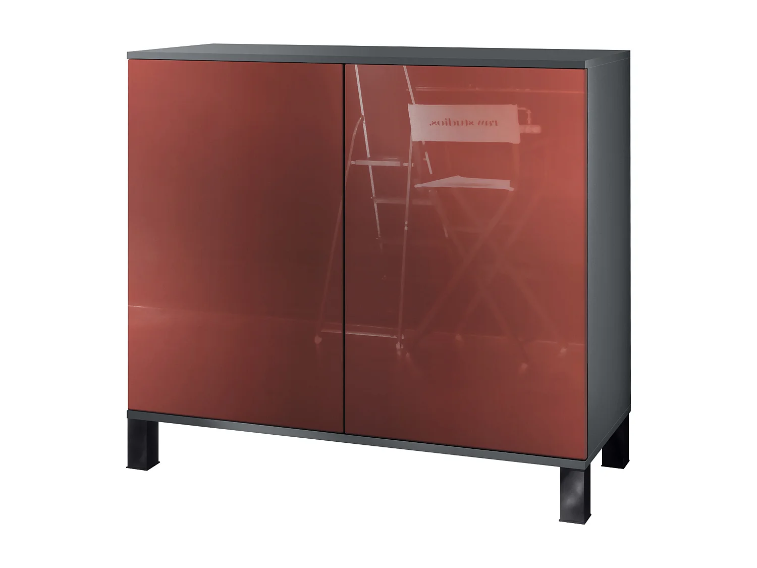 Commode Skadu V3, Buffet de Cuisine Moderne avec 2 Grandes Portes anthracite mat / bordeaux haute brillance (92,5 x 84.5 x 35)