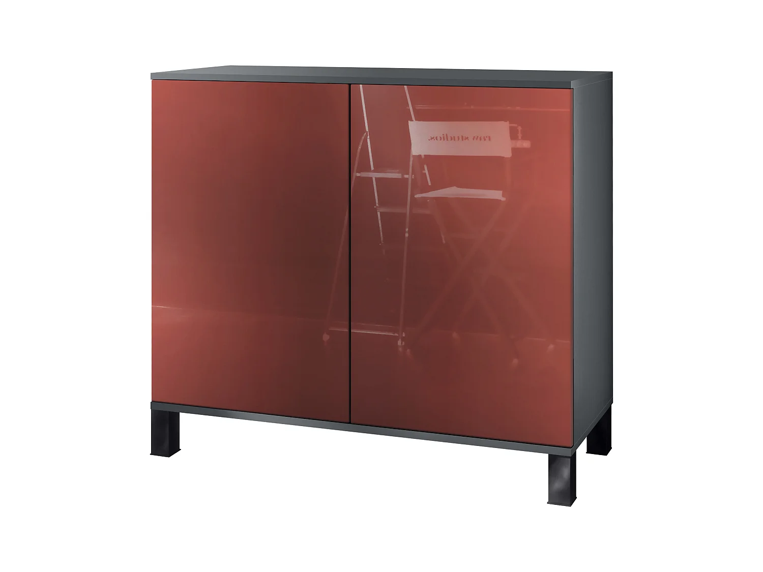 Commode Skadu V3, Buffet de Cuisine Moderne avec 2 Grandes Portes anthracite mat / bordeaux haute brillance (92,5 x 84.5 x 35)