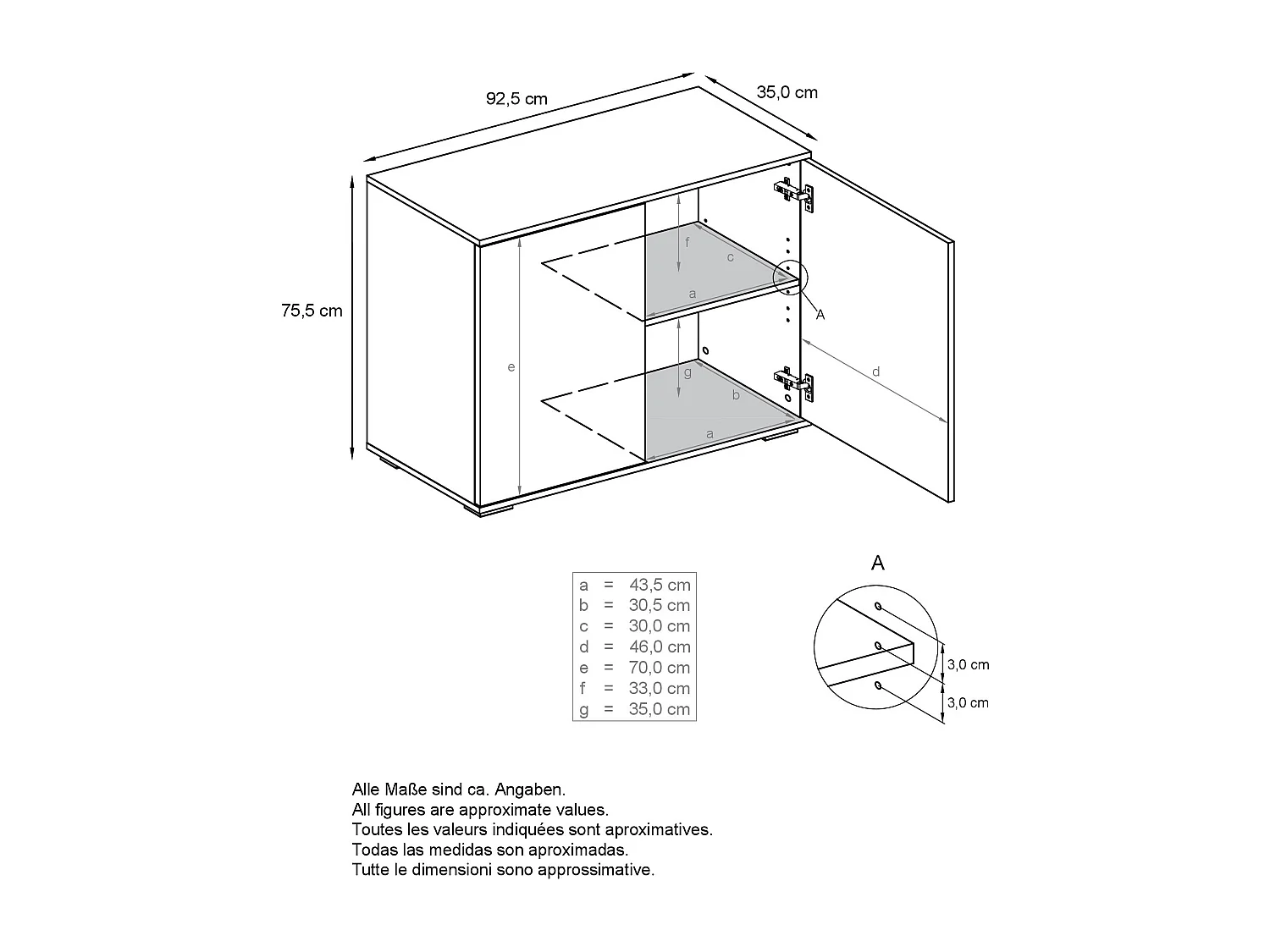 Aparador Skadu V3, Armario de Cocina Moderno con 2 Puertas Grandes antracita mate / burdeos de alto brillo (92,5 x 84.5 x 35)