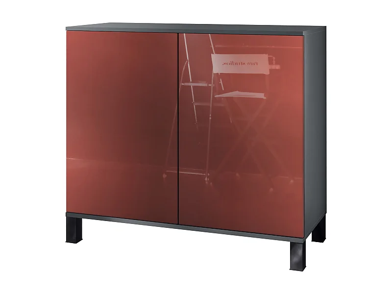 Commode Skadu V3, Buffet de Cuisine Moderne avec 2 Grandes Portes anthracite mat / bordeaux haute brillance (92,5 x 84.5 x 35)