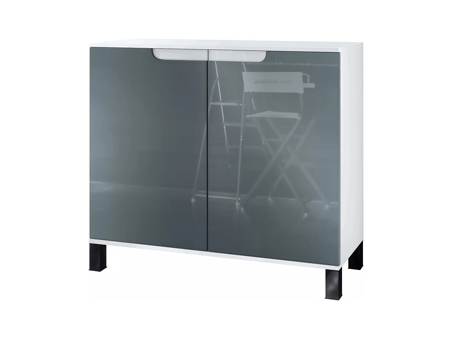 Commode Sylt V3, Buffet de Cuisine Moderne avec 2 Grandes Portes blanc mat / gris haute brillance (92,5 x 84.5 x 35)