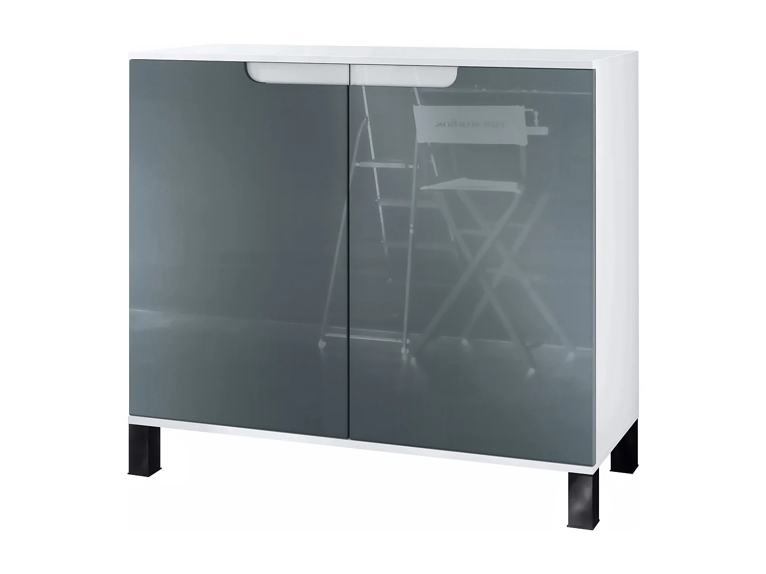 Credenza Sylt V3, Mobile da Cucina Moderno con 2 Grandi Ante bianco opaco / grigio lucido (92,5 x 84.5 x 35)