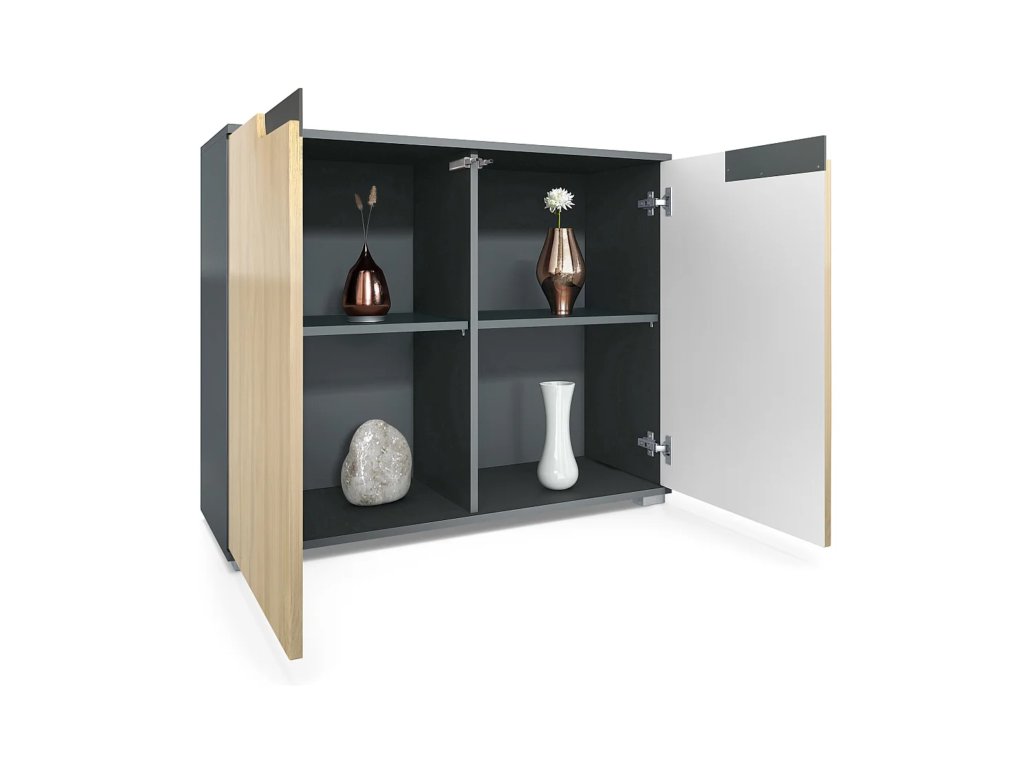 Commode Sylt V3, Buffet de Cuisine Moderne avec 2 Grandes Portes anthracite mat / gris haute brillance (92,5 x 75.5 x 35)