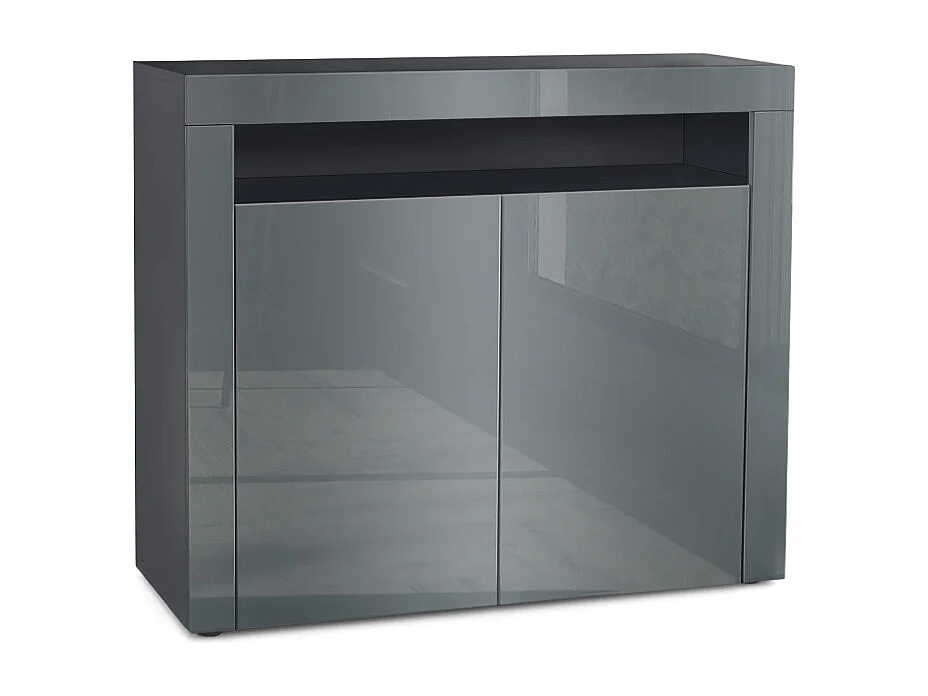 Buffet Valencia, Commode avec 2 portes et 1 compartiment ouvert, Noir mat/gris haute brillance/gris haute brillance (108 x 92 x 40 cm)