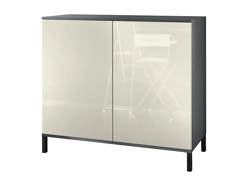 Aparador Skadu V3, Armario de Cocina Moderno con 2 Puertas Grandes antracita mate / crema de alto brillo (92,5 x 83.5 x 35)