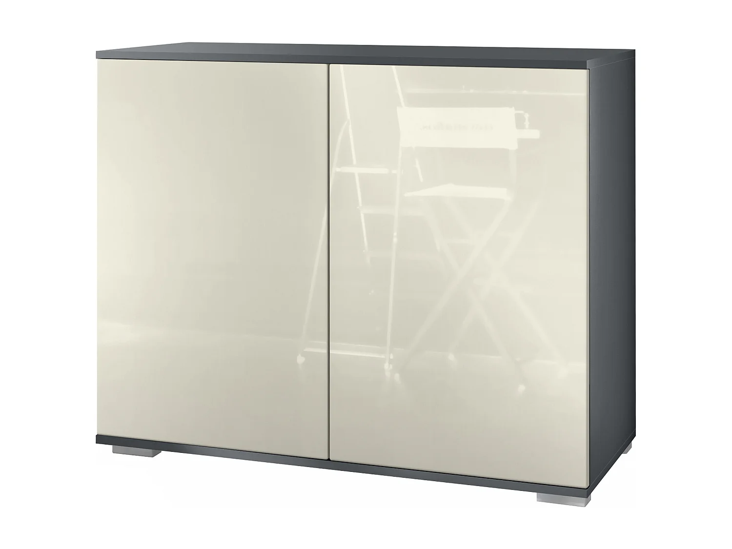 Aparador Skadu V3, Armario de Cocina Moderno con 2 Puertas Grandes antracita mate / crema de alto brillo (92,5 x 75.5 x 35)