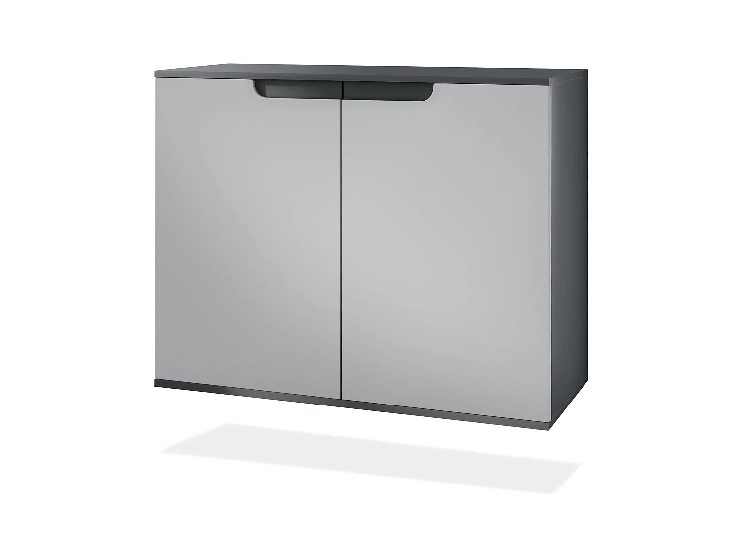 Aparador Sylt V3, Armario de Cocina Moderno con 2 Puertas Grandes antracita mate / gris claro satinado (92,5 x 73.5 x 35)
