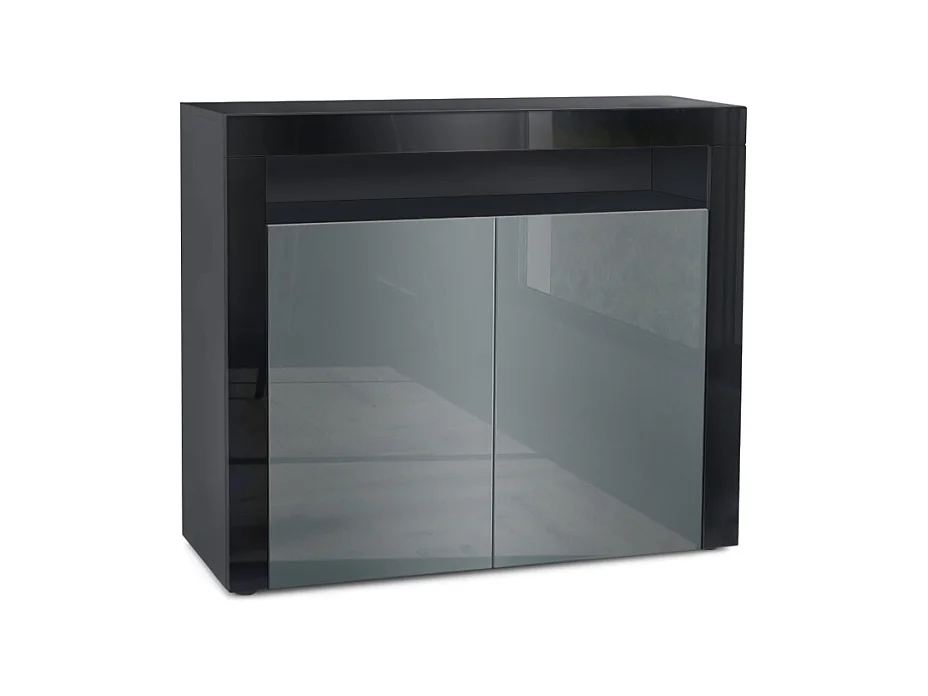 Buffet Valencia, Commode avec 2 portes et 1 compartiment ouvert, Noir mat/gris haute brillance/noir haute brillance (108 x 92 x 40 cm)