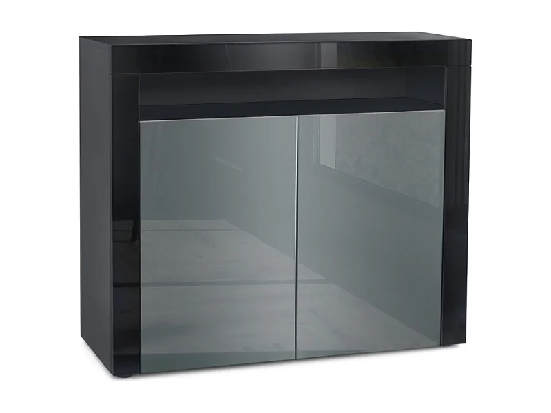 Mobiletto  City, credenza con 2 ante e 1 scomparto aperto, nero opaco/grigio lucido/nero lucido (108 x 92 x 40 cm)