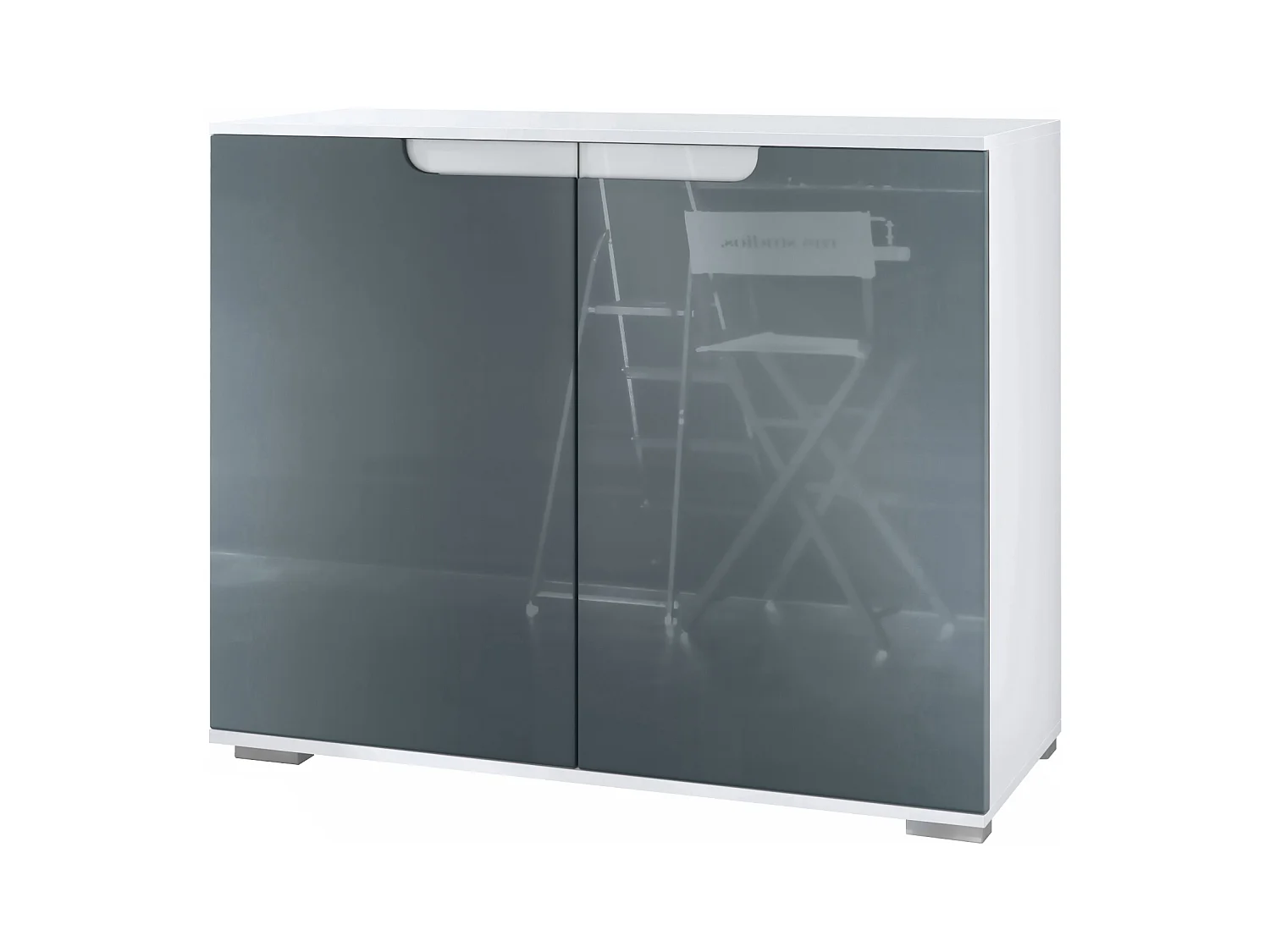 Aparador Sylt V3, Armario de Cocina Moderno con 2 Puertas Grandes blanco mate / gris de alto brillo (92,5 x 75.5 x 35)