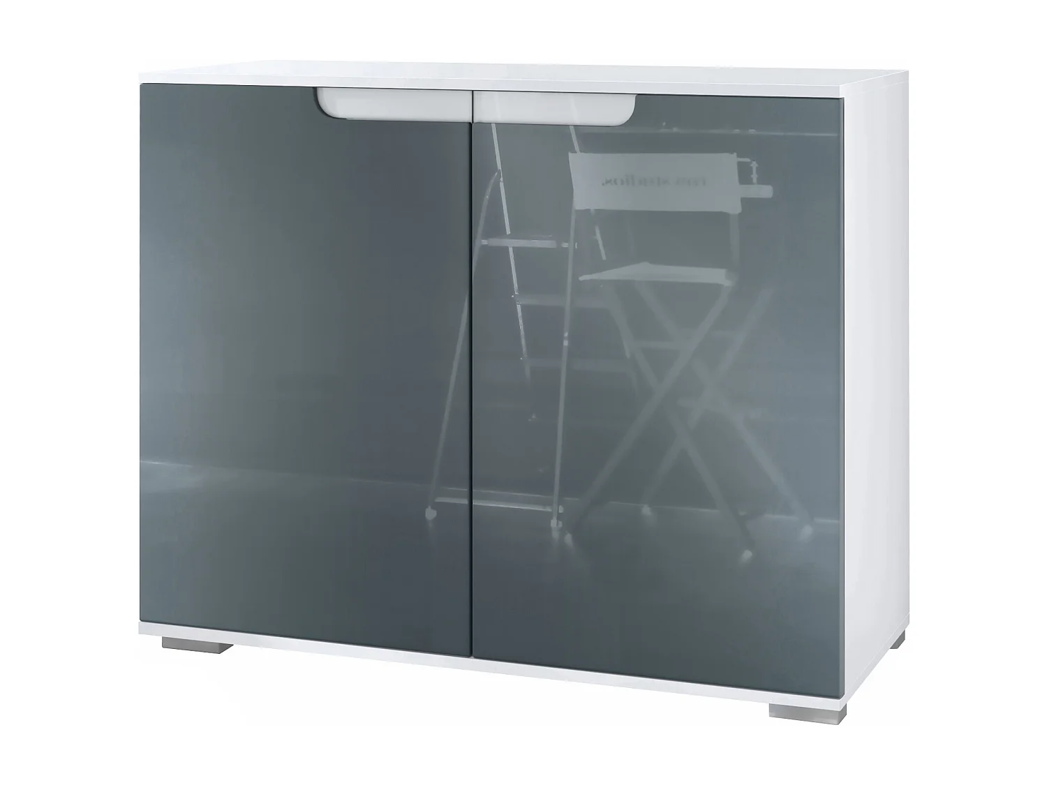 Aparador Sylt V3, Armario de Cocina Moderno con 2 Puertas Grandes blanco mate / gris de alto brillo (92,5 x 75.5 x 35)