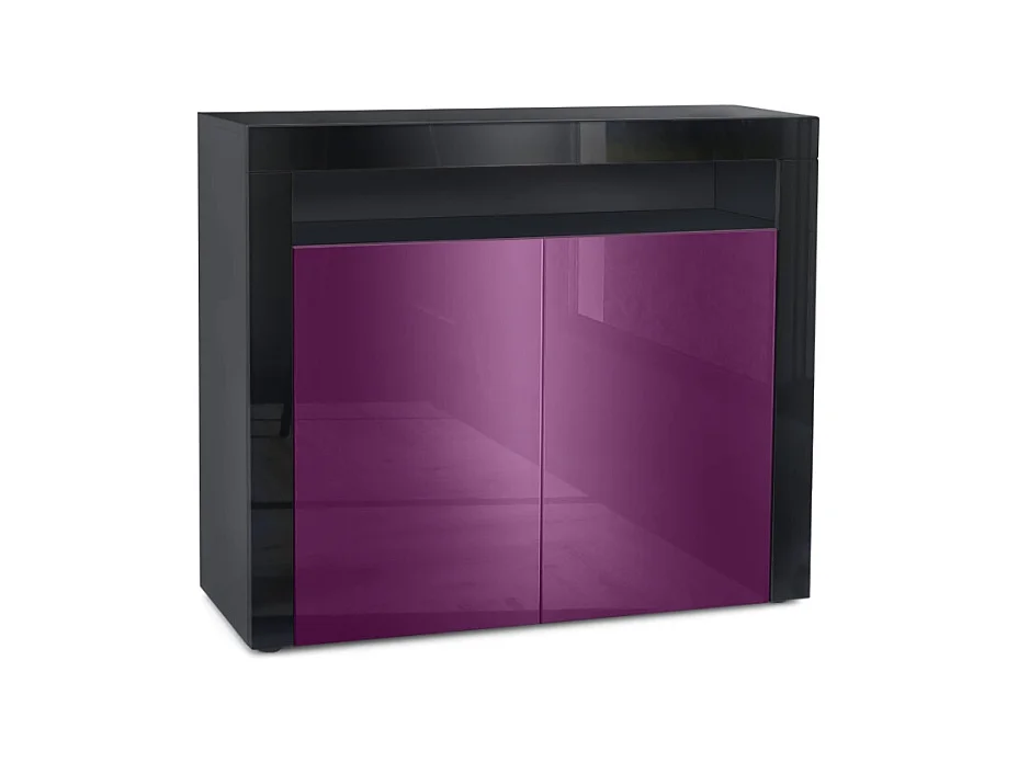 Mobiletto  City, credenza con 2 ante e 1 scomparto aperto, nero opaco/violetto porpora lucido/nero lucido (108 x 92 x 40 cm)