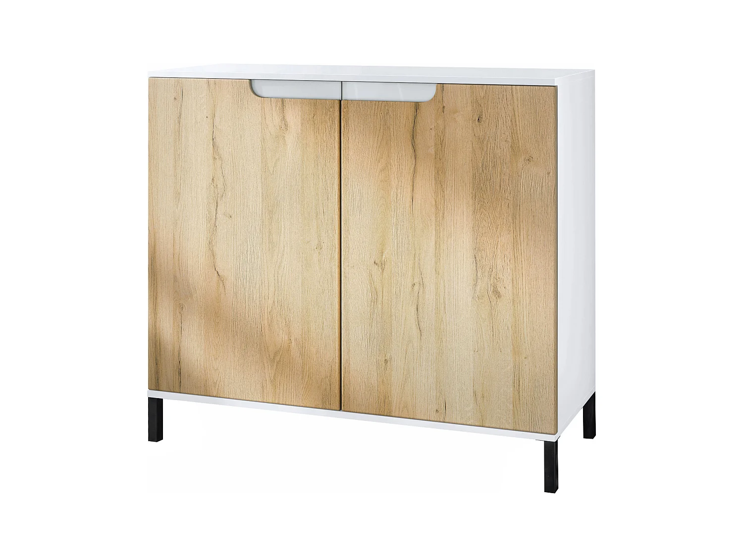 Commode Sylt V3, Buffet de Cuisine Moderne avec 2 Grandes Portes blanc mat / chêne nature (92,5 x 83.5 x 35)