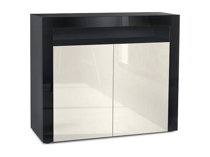 Buffet Valencia, Commode avec 2 portes et 1 compartiment ouvert, Noir mat/crème haute brillance/noir haute brillance (108 x 92 x 40 cm)
